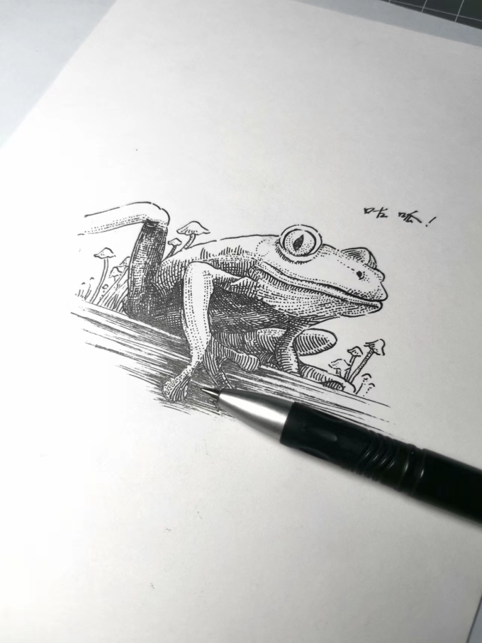 咕呱！摸个鱼_线描画