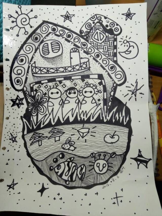 大白的一家_线描画