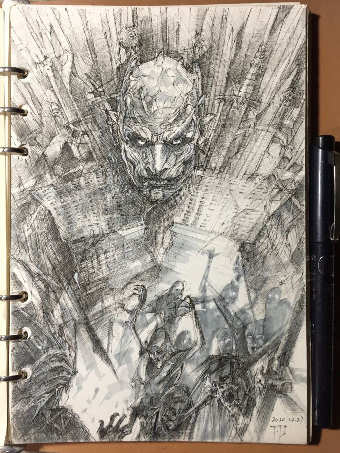 黑夜很长，但已过去。_线描画