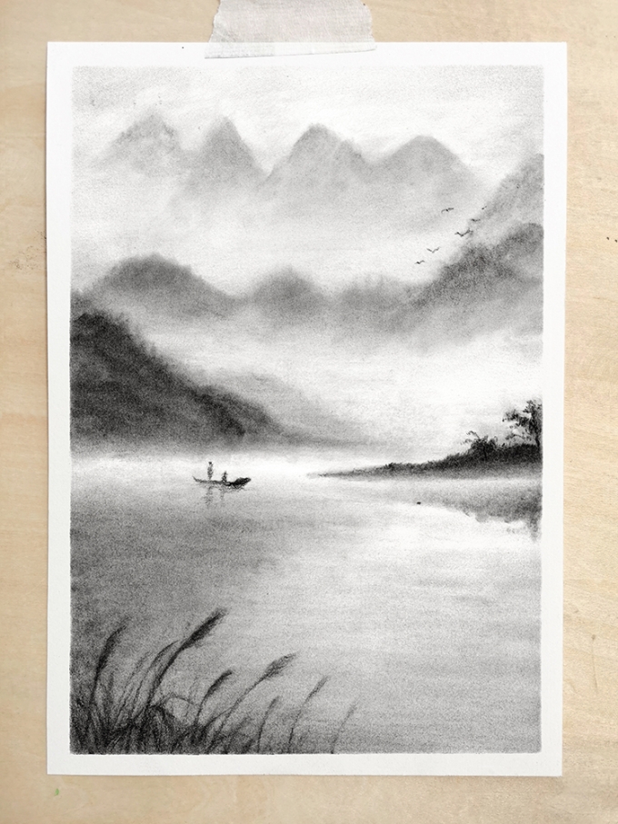 远山2_线描画